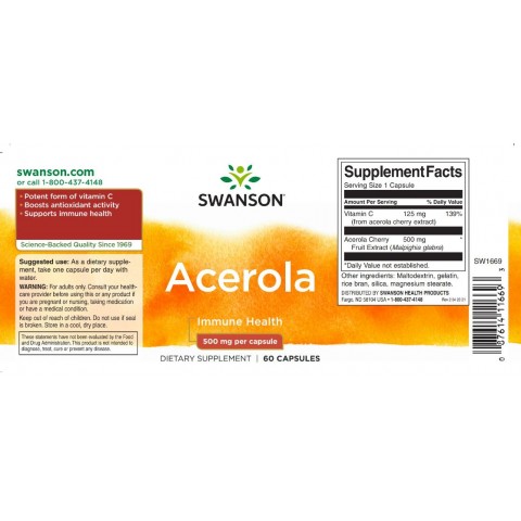 Acerola Natural Vitamin C, Swanson, 125mg, 60 capsules