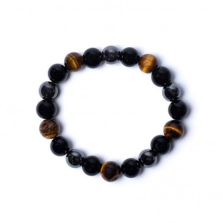 Elasticated Black Obsidian, Tiger Eye and Hematite Bracelet, 8mm