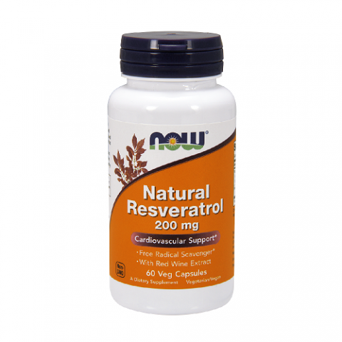 Пищевая добавка Natural Resveratrol 200 мг, NOW, 60 капсул