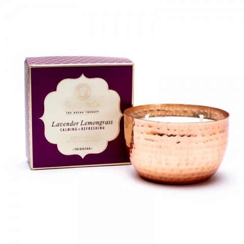 Ayurvedic vegetable wax scented candle in a jar Tridosha Lavender Lemongrass 2 Wick, 200g