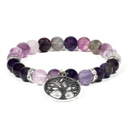 Bracelet fluorite / amethyst with tree of life, 8mm