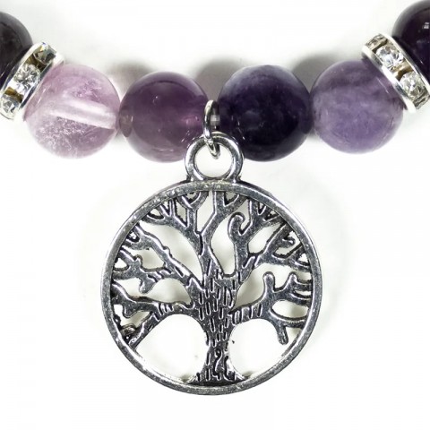 Bracelet fluorite / amethyst with tree of life, 8mm