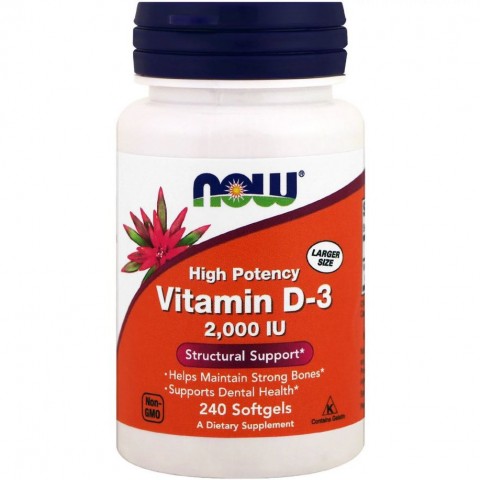 Maisto papildas vitaminas D-3 2000 IU, NOW, 240 kapsulių