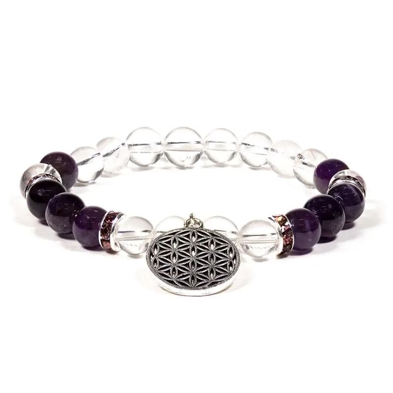 Rhinestone-amethyst bracelet with Flower of Life, 8mm