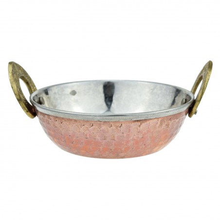 Indian stainless steel and copper serving bowl Kadai with handles