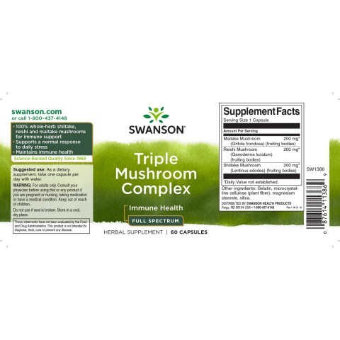 Тройной грибной комплекс Тройной гриб, Swanson, 600 мг, 60 капсул