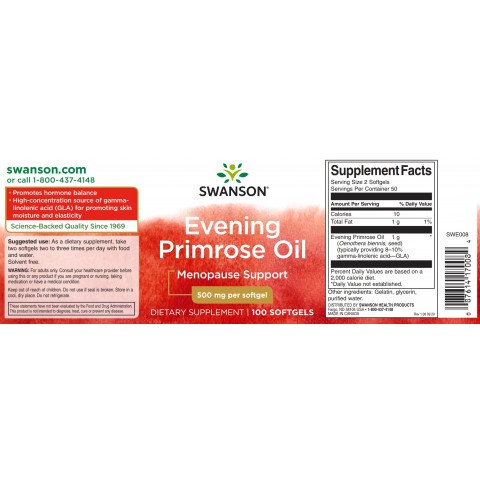Evening Primrose Oil, Swanson, 500mg, 100 capsules