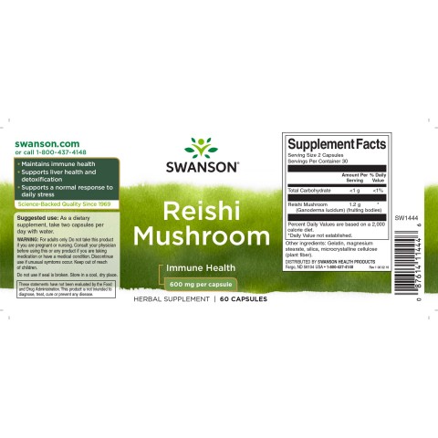 Экстракт рейши, Swanson, 600 мг, 60 капсул