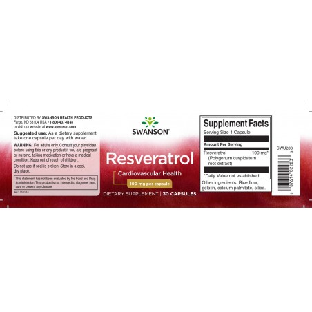 Food supplement Resveratrol, Swanson, 100mg, 30 capsules